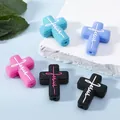 Cross-shaped silicone beads with Jesus lettering for DIY jewelry and crafts making - Pink Blue Green Solid Cross Assorted Set