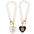 Golden keychain accessories with heart-shaped enamel B letter pendants in black and white - Black and White-Letter B