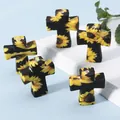 Cross shaped silicone beads with yellow sunflower pattern for DIY jewelry making - Sunflower Cross
