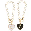 Gold chain heart pendants with black and white enamel letter C charms and lobster clasp - Black and White-Letter C