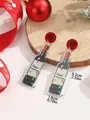 Christmas wine bottle earrings with Merry Christmas print and size dimensions shown - Red Wine Bottle Style