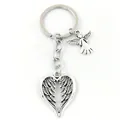Portachiavi vintage a cuore con ali di angelo in lega di zinco color argento antico - Ciondolo Cuore con Ali di Angelo (PZ240401902) / Argento Antico