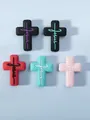 Set of five colorful Jesus silicone cross charms in black, red, cyan and pink colors - Red Pink Blue Solid Cross Assorted Set