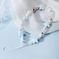 Blue and white beaded phone charm with resin star, faux pearls and silver fishbone bead - Blue Star & Faux Pearl Style
