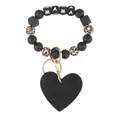 Black beaded wristlet keychain with leopard print accents and heart MAMA charm - Black Heart