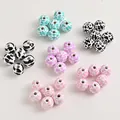 Perles en bois à motif vache pour bricolage DIY en cinq couleurs assorties et vives - Perles Rondes Imprimé Vache / Lot de 10 / Rose vif