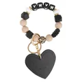 Portachiavi MAMA in perline di silicone con stampa leopardata e ciondolo a cuore - Cuore Marrone Floreale