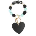 Portachiavi a bracciale Mama con perline verde menta e ciondolo a cuore nero - Cuore Blu Floreale