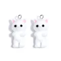 Close-up of white flocked cat charms with pink ears and silver rings for DIY jewelry - 17*38mm / White Cat