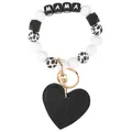 Silicone beaded wristlet keychain with MAMA letters and black faux leather heart charm - White Heart