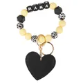 Yellow silicone beaded MAMA keychain with black leather heart charm and gold hardware - Light Yellow Heart