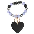 Lavender and leopard silicone bead keychain with MAMA charm and black leather heart - Sky Blue Heart