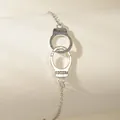 Silver-tone handcuffs anklet with freedom engraving on minimalist metal chain - Silver