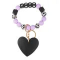 Silicone bead keychain bracelet with purple beads and MAMA letters with heart charm - Purple Heart