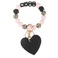 Pink silicone bead keychain bracelet with MAMA charms and black leopard accents - Pink Heart