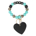Teal and leopard silicone bead MAMA keychain bracelet with black heart charm - Cyan Heart