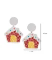 Christmas acrylic drop earrings with colorful house pattern and white glitter studs - Yellow House (5148221121003)