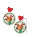 Christmas reindeer acrylic earrings with red glitter heart and festive wreath pattern - Heart Deer (5148221121005)