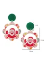 Christmas acrylic earrings with green glitter studs and pink Santa Claus pendants - Hollow Santa Claus (5148221121008)