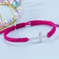 Bracciale a croce intrecciato a mano rosso rosa con nodo scorrevole regolabile in argento - Rosso Viola