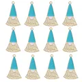 Set di 12 ciondoli a forma di gnomo dorati con smalto turchese glitterato per gioielli - Stile Scopa