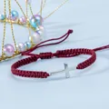 Bracciale intrecciato rosso fatto a mano con croce d'argento e chiusura regolabile - Marrone Rossastro