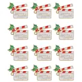 Set di 12 ciondoli natalizi ciak Movie Night con foglie di agrifoglio e bacche rosse - Stile Scatola Regalo di Natale