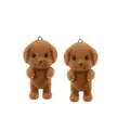 Brown flocked poodle puppy keychains for backpacks with metallic hanging rings - Pendant / Coffee