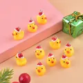 Set of 10 resin little yellow duck pendants wearing red Christmas hats for DIY jewelry - Christmas Duck Resin Pendant