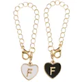 Letter F heart pendant keychain set in black and white enamel with gold lobster clasp - Black and White-Letter F