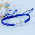 Bracciale intrecciato blu reale fatto a mano con croce d'argento regolabile per uomo e donna - Blu scuro