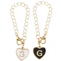 Golden heart keychain with white and black enamel letter G charms for bags - Black and White-Letter G