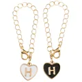 Golden heart charm chain set with black and white enamel letter H pendants - Black and White-Letter H