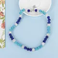 Detail of colorful pave-set rhinestone bead necklace with adjustable silver lobster clasp - Blue White Green Rhinestone Ball Necklace 45CM