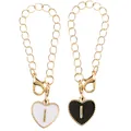Pair of heart-shaped letter I charms in black and white enamel with gold lobster clasps - Black and White-Letter I