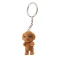 Brown flocked poodle puppy plush keychain with silver ring for bags and keys - Keychain / Coffee