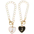 Golden heart-shaped letter J pendant with black and white enamel finish for keychains - Black and White-Letter J