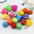 Miniature sports ball keychains including shuttlecocks and tennis balls with metal rings - Simulated Sports Ball Style