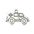 Detailed view of silver ambulance alloy pendant charm with medical cross for DIY jewelry - Ambulance Style (10435)