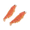 Close-up of two realistic resin shrimp pendants with metal rings for DIY jewelry making - Red Straight Shrimp Style