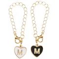Golden heart letter M charm chain accessory in black and white enamel finish - Black and White-Letter M