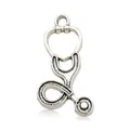 Macro shot of silver metal stethoscope pendant charm for creative DIY jewelry making - Antique Silver Stethoscope 15x20mm