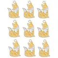 Set di 9 ciondoli a forma di volpe gialla e bianca glitterata con bordi dorati - Stile Volpe Gialla