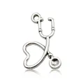 Retro silver stethoscope heart alloy pendant for creative DIY jewelry necklaces - Heart Stethoscope (10436)