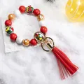 Bracelet porte-clés en perles de silicone de Noël avec pompon rouge et perles de Père Noël - Rouge
