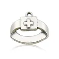 Macro detail of retro silver medical cross pendant for creative DIY jewelry making - Medical Badge (10432)