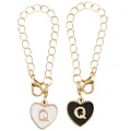 Letter Q heart pendants in black and white enamel with gold chain and lobster clasp - Black and White-Letter Q