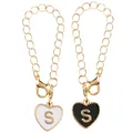 Golden heart-shaped S letter charms in black and white enamel finish with chain - Black and White-Letter S