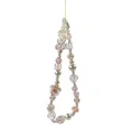 Roze en witte kristallen kralen telefoonriem met strik, hart en bloem bedeltjes - Roze glazen bloem telefoonketting