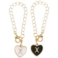 Heart-shaped enamel alphabet X charms in black and white with gold lobster clasps - Black and White-Letter X